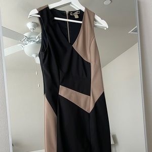 Brown and back color block sheath dress